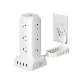 SUPERDANNY Power Strip Tower, 12 Outlets With 35W USB(2 USB-A & 2 USB-C) Charging Station