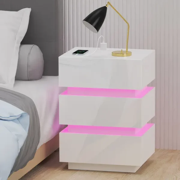 Modern Smart Nightstand With Glass Panel - Stylish Bedside Table For Bedroom Furniture With Advanced Technology - Image 3