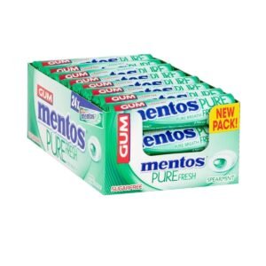 Mentos Gum Pure Fresh Spearmint 8 Piece roll (Pack of 24 Rolls)