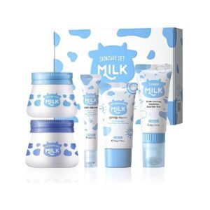 FEXPDL 5 Piece Milk Skin Care Sets & Kits Kids Skin Care Products Milk Protein Skincare Gifts For Teenage Girls, Skincare Set With Cleanser, Eye Cream, Moisturizer, Sunscreen, Brightening Cream