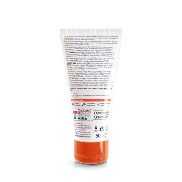 Calypso Sensitive Skin Face Sun Lotion | SPF 50+, Very High Protection, Hypoallergenic Sunscreen, Suitable for Kids, Water Resistant, 50ml - Image 3
