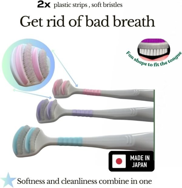 Tongue Cleaner for Adults, Double Plastic Strips Plus Soft bristles, Thin Scraper Brush Head Reduce Gagging - Image 2