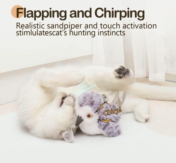 Migipaws Cat Toys Flapping Bird, Lifelike Sandpiper Chirping,Touch Activated KittenToy - Image 2