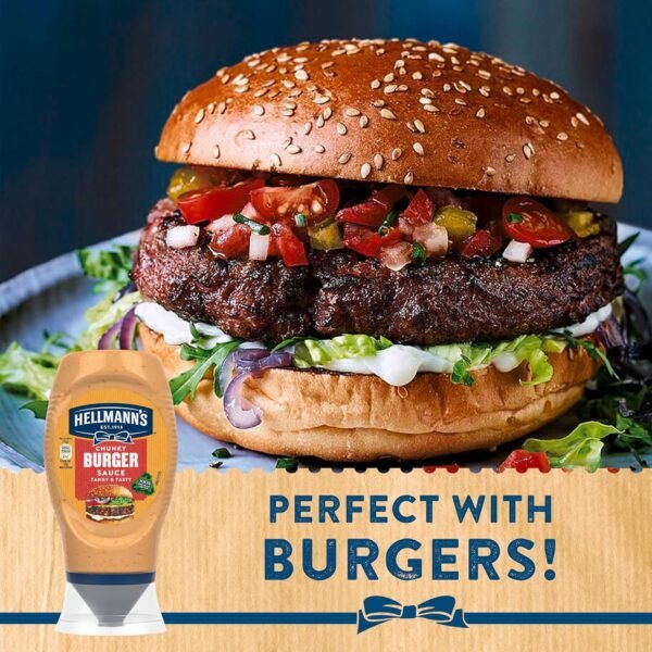 Hellmann's Chunky Burger Sauce Condiment 100% recyclable squeeze bottle for delicious burgers, wraps or chips 250 ml - Image 2