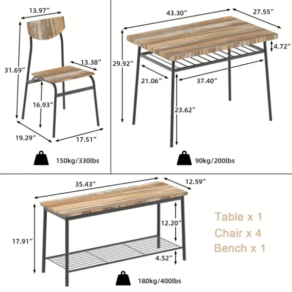 6 Piece Dining Table Set, Kitchen Table And Chairs, Dining Room Dinner Table Set - Image 2