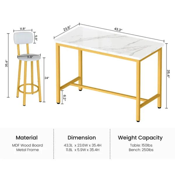 Lamerge Modern Dining Table Set, Faux Marble Dining Table +4 Comfortable Stools - Image 2