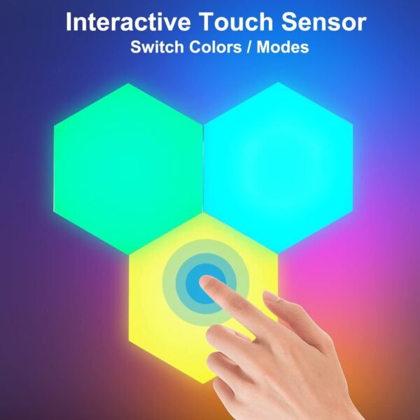 Hexagon LED Lights with Remote Control, RGB Gaming Lights LED Wall Lights Hexagon Light Panels Touch Sensitive, 7 Panels - Image 2
