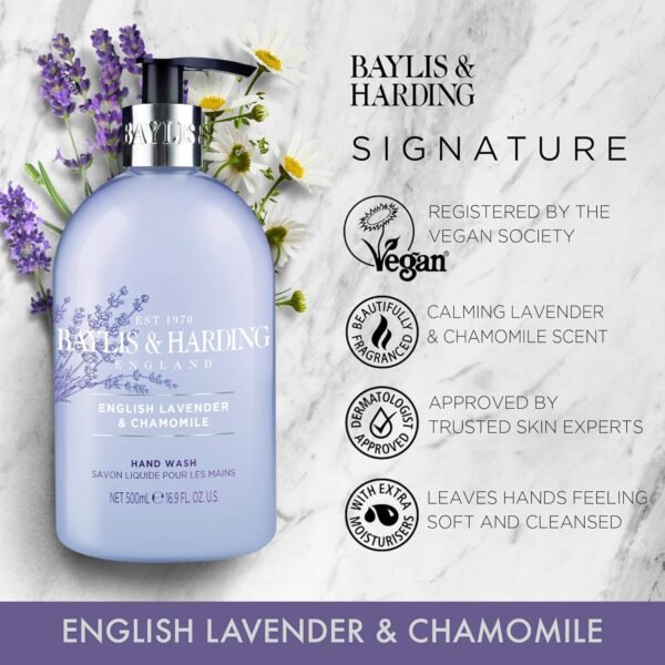 Baylis & Harding English Lavender and Chamomile Hand Wash, 500 ml (Pack of 3) - Vegan Friendly - Image 2