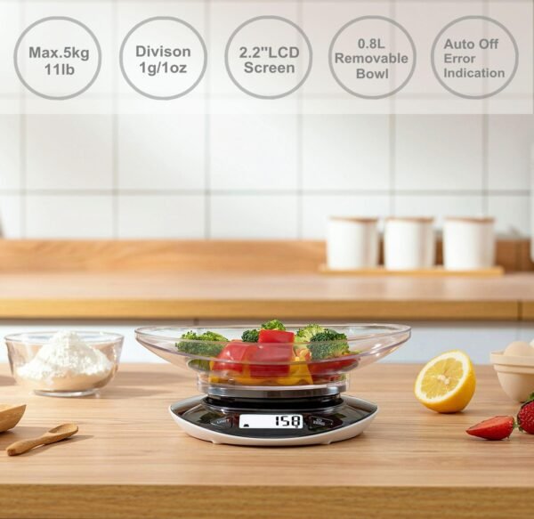 Digital Kitchen Scales Electronic Food Scales with Bowl Liquids in ml and fl. Oz. - Image 2