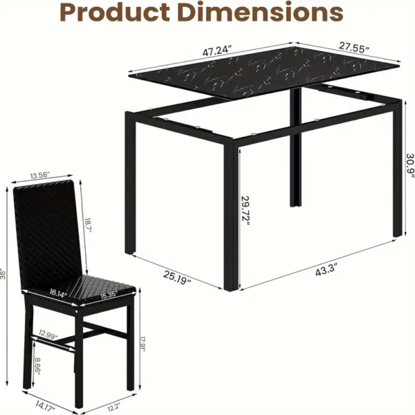 Modern Luxurious Style 5 Pieces Dining Room Table Set, 5-Piece Dining Table Bar Table Set with Tempered Glass Tabletop - Image 2