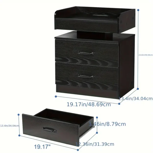 Black Nightstand with Charging Station, Night Stand with LED Lights - Image 2