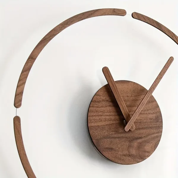 1pc, Silent Wooden Acrylic Wall Clock for Bedroom and Living Room - Creative Hanging Design with Hole-Free Mounting - Image 2