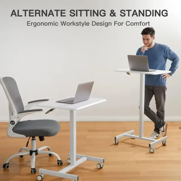 27.2 x 19 Inch Mobile Standing Desk Adjustable Height, Mobile Laptop Desk Support up to 55LBS for Home and Office - Image 5
