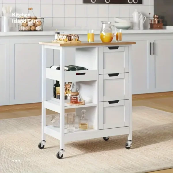 Phabules Rolling Kitchen Island Cart with Countertop and Drawer, 3 Tier - Image 3