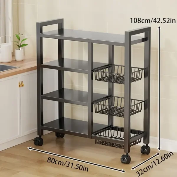 1pc Movable Storage Rack, Adjustable 4-Storey Kitchen Shelf with 3 Wire Baskets, Warm House Gift, New Home - Image 2