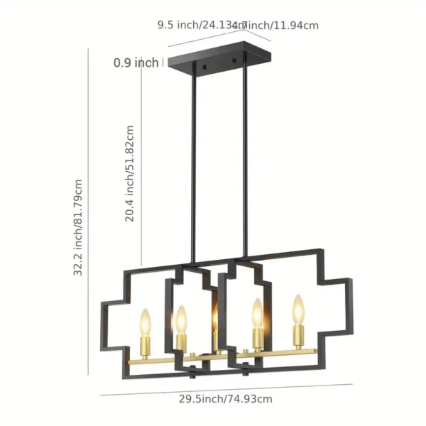 Restaurant Chandelier Five-light Square Dining Chandelier, Electroplated Copper + Spray Paint Black, E12 Lamp Holder - Image 2