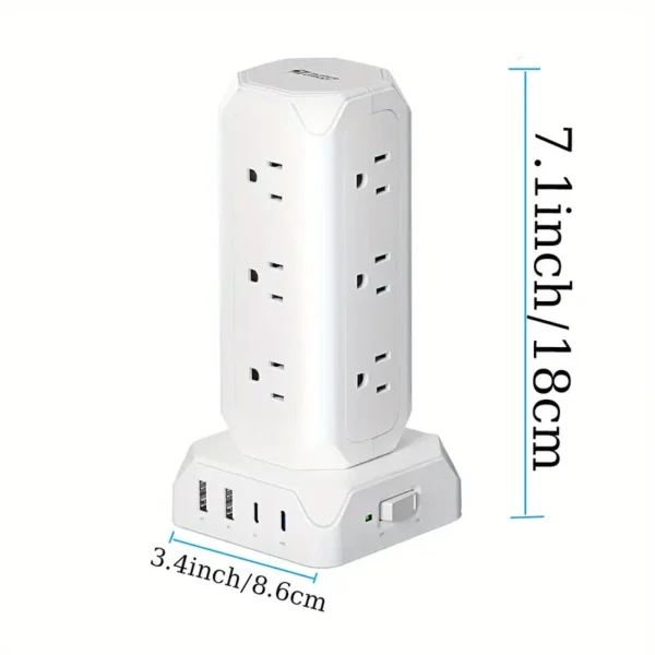 SUPERDANNY Power Strip Tower, 12 Outlets With 35W USB(2 USB-A & 2 USB-C) Charging Station - Image 2