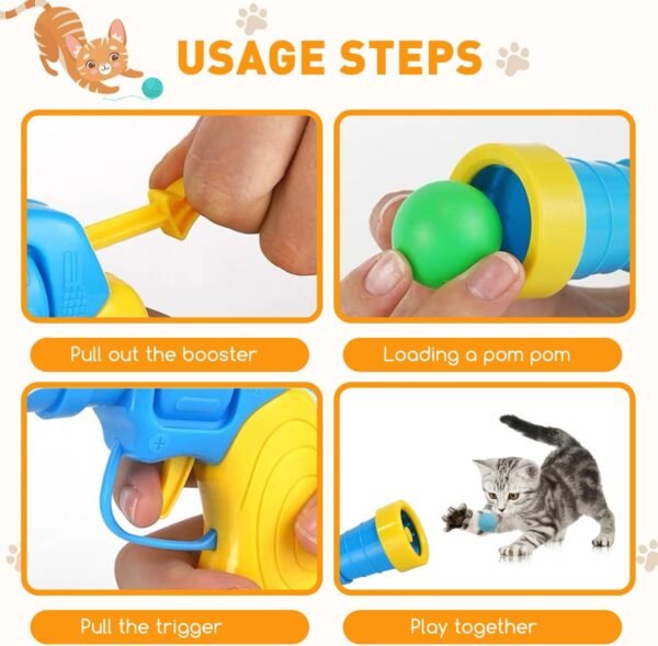 Interactive Cat Toys, Cat Ball Toy Launcher,Cat Ball Gun with 100pcs Soft Pom Pom Balls - Image 3