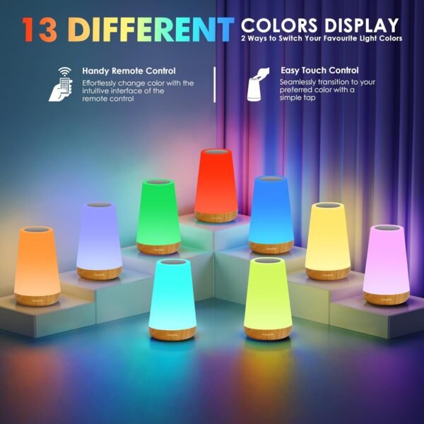 Auxmir Night Light, LED Touch Bedside Table Lamp, Remote Control Dimmable Light with RGB Color Changing - Image 4