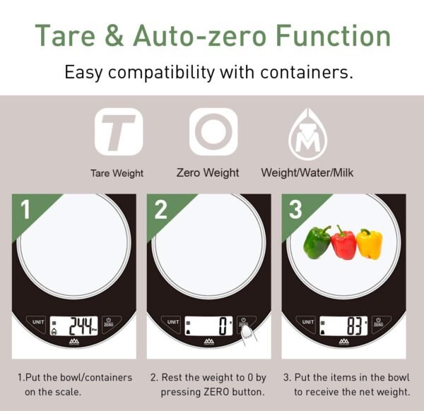 Digital Kitchen Scales Electronic Food Scales with Bowl Liquids in ml and fl. Oz. - Image 3