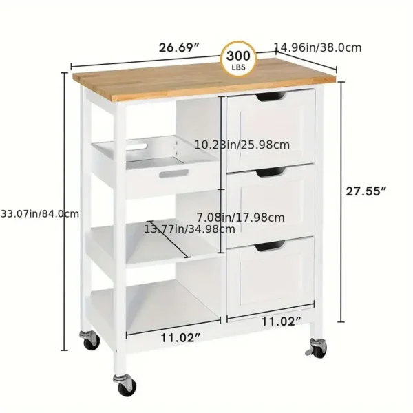 Phabules Rolling Kitchen Island Cart with Countertop and Drawer, 3 Tier - Image 2