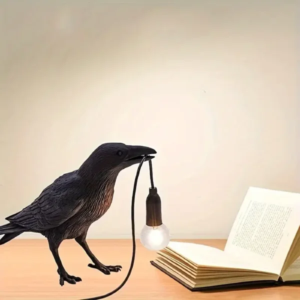 Raven Table Lamps Crow Desk Lamp, Resin Bird Light Lamp with Bulb - Image 2
