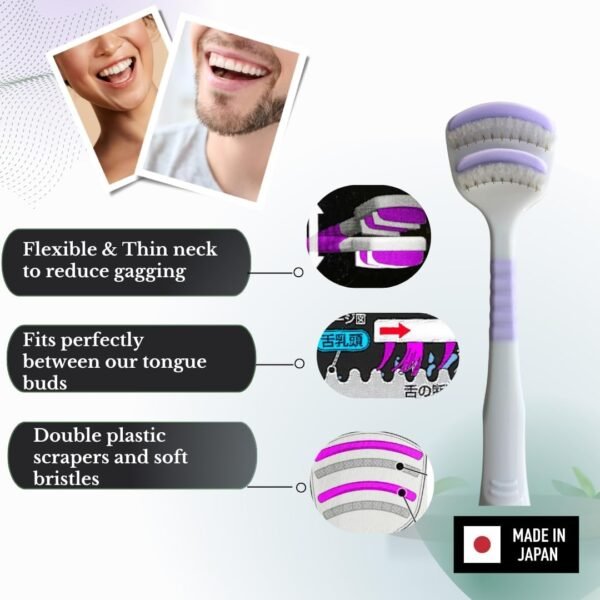 Tongue Cleaner for Adults, Double Plastic Strips Plus Soft bristles, Thin Scraper Brush Head Reduce Gagging - Image 4