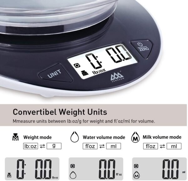 Digital Kitchen Scales Electronic Food Scales with Bowl Liquids in ml and fl. Oz. - Image 4