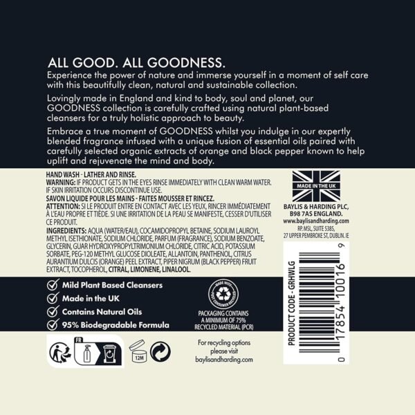 Baylis & Harding Goodness Lemongrass & Ginger Hand Wash, 500 ml (Pack of 3) - Vegan Friendly - Image 3