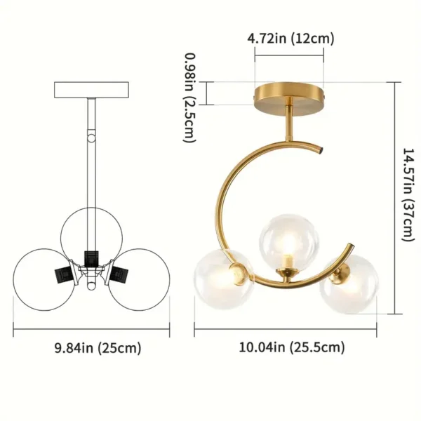 1pc Merbotin 3-Light Modern Semi Flush Mount Ceiling Light For Bedroom Hallway Dining Room - Image 2