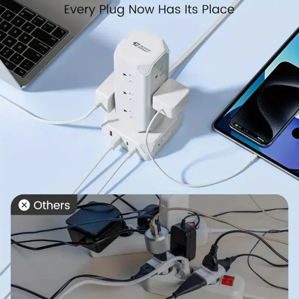 SUPERDANNY Power Strip Tower, 12 Outlets With 35W USB(2 USB-A & 2 USB-C) Charging Station - Image 4