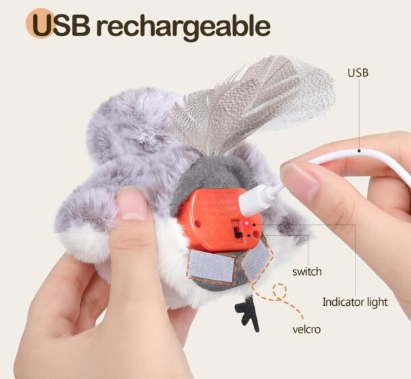 Migipaws Cat Toys Flapping Bird, Lifelike Sandpiper Chirping,Touch Activated KittenToy - Image 3