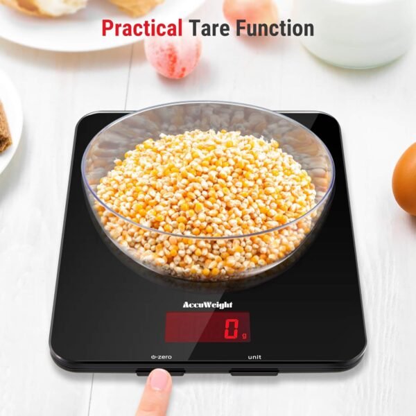 ACCUWEIGHT 201 Digital Kitchen Scales with Tempered Glass Platform Electronic Weighing Food Scale with Backlit LCD, 5kg/11lb - Image 2