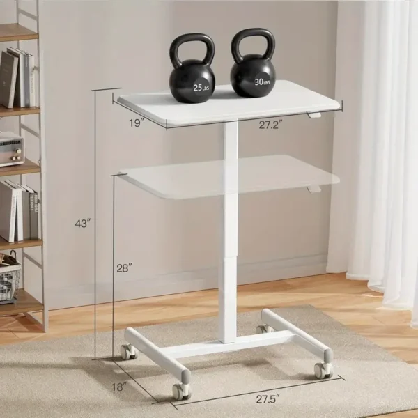 27.2 x 19 Inch Mobile Standing Desk Adjustable Height, Mobile Laptop Desk Support up to 55LBS for Home and Office - Image 2