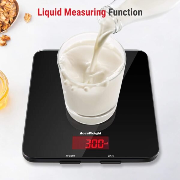 ACCUWEIGHT 201 Digital Kitchen Scales with Tempered Glass Platform Electronic Weighing Food Scale with Backlit LCD, 5kg/11lb - Image 3