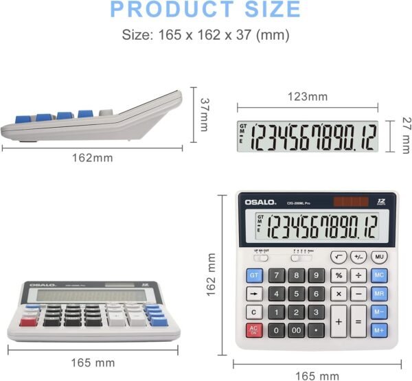 OSALO Desktop Calculator Extra Large LCD Display 12-Digit Big Number Accounting Calculator (OS-200ML) - Image 3
