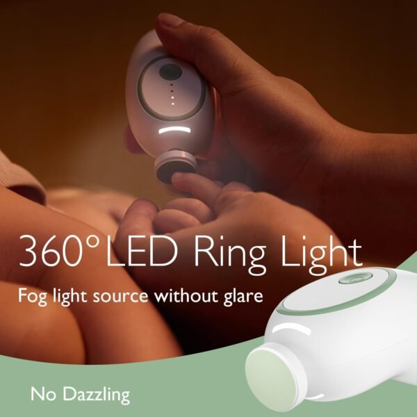 Momcozy Baby Nail File Electric, Baby Nail Clipper Electric, 360° Fog LED Gentle Light, 7 Grinding Head Replacement Pads - Image 2