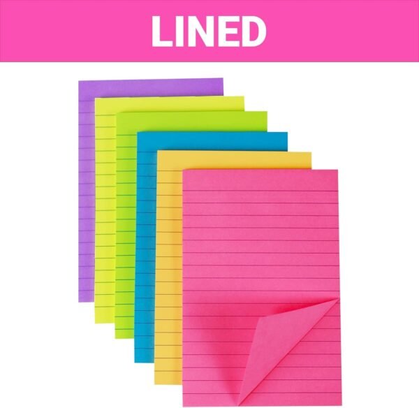 4 in x 6 in Lined Sticky Notes for Post,6 Bright Colors Self-Stick Notes, 45 Sheets Per Pad, 6 Pads, 270 Sheets Total - Image 2