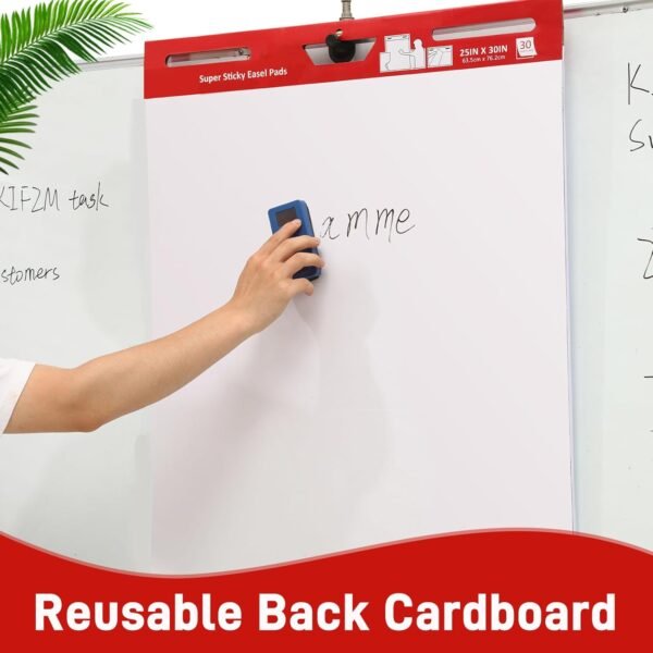 3 Pads-Large Sticky Easel Pad, 25x30 Inches White Self Stick Flip Chart Paper for Office Team Work School Classroom Supplies - 635mm x 762 mm,30 Sheets/Pad - Image 3