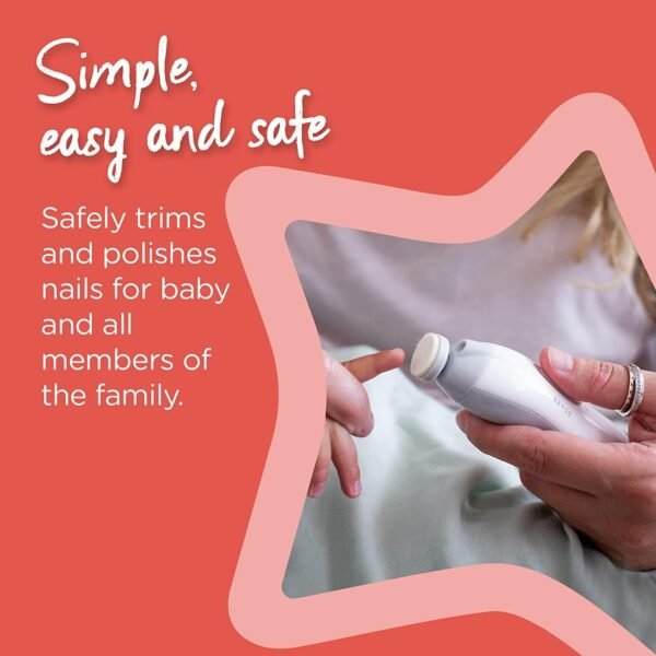 Tommee Tippee Electric Baby Nail File Trimmer, Battery-Powered Infant Nail Clipper with LED Light and Six Filing Heads for Baby and Adult Use - Image 5