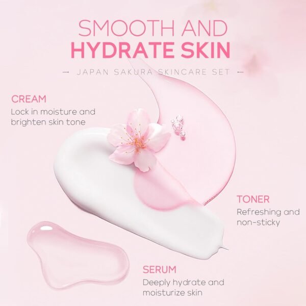 LAIKOU SkinCare Set, JAPAN Sakura Skin Care Sets & Kits - Cleanser,Toner,Face Serum,Eye Cream, Face Cream, Gift Set for Teenage Girls Women Mom Daughter Birthday, Travel Kit for All Skin Types, 5pcs - Image 4