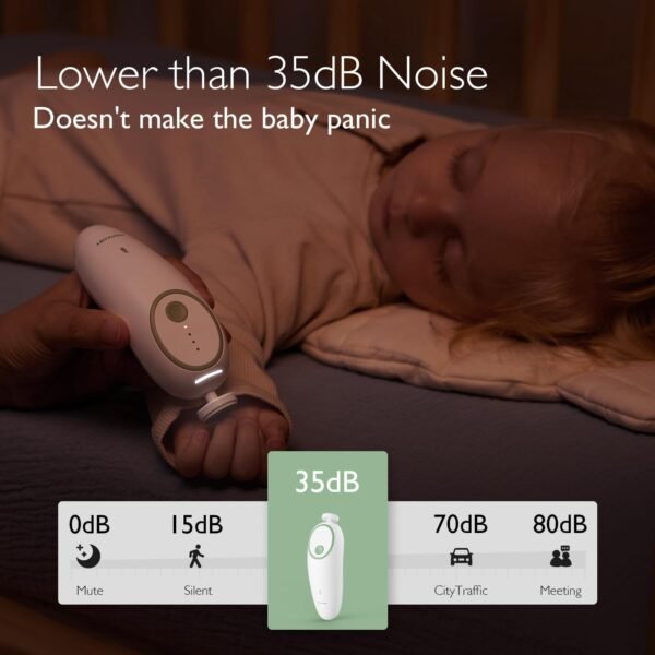 Momcozy Baby Nail File Electric, Baby Nail Clipper Electric, 360° Fog LED Gentle Light, 7 Grinding Head Replacement Pads - Image 3