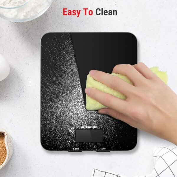 ACCUWEIGHT 201 Digital Kitchen Scales with Tempered Glass Platform Electronic Weighing Food Scale with Backlit LCD, 5kg/11lb - Image 4