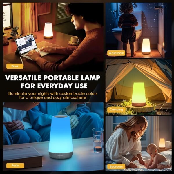 Auxmir Night Light, LED Touch Bedside Table Lamp, Remote Control Dimmable Light with RGB Color Changing - Image 5