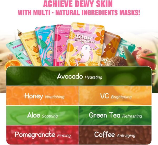 Face Masks Skincare, Face Masks Beauty, Hydrating Face Masks, Moisturizing 7pack - Image 3