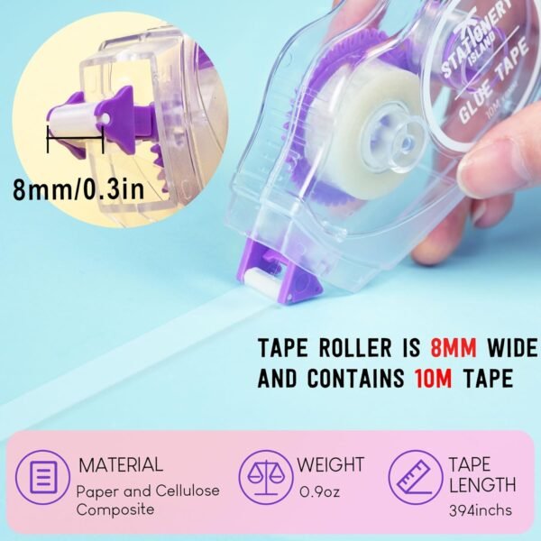 STATIONERY ISLAND Glue Tape Roller 8Pcs, 10mx8mm Double Side Tape Dispenser Roller - Image 6