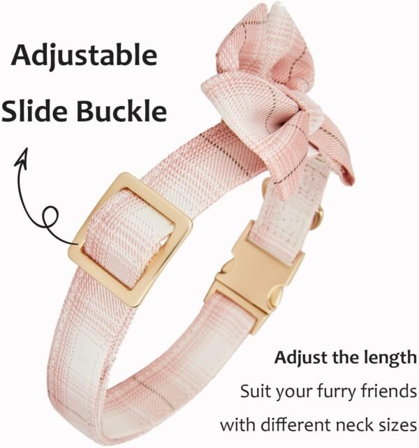 Soft Cloth Wrapped Dog Collar Plaid UK Style Collars with Removeable Bowtie for Small Dogs with Sensitive Skin,Pink - Image 4