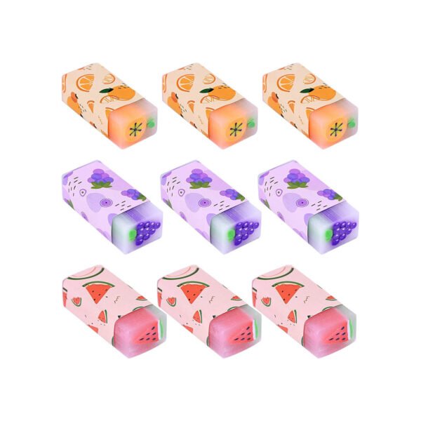 9 Pcs Fruit Erasers, Pastel Rubbers Erasers Coloured Plastic Pencil Eraser Pack