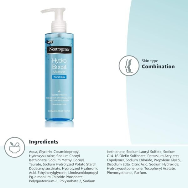 Neutrogena Hydro Boost Water Gel Facial Cleanser - for Dry or Dehydrated Skin 200ml - Image 2