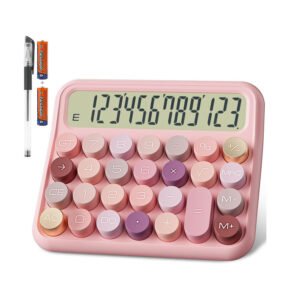 Mechanical Calculator 12 Digit Extra Large 5-Inch LCD Display - 15°Tilt Screen for Kids Calculator(Rose)